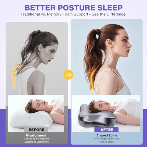 MIMCAT Cooling Neck Pillow with Memory Foam and Removable Satin Case