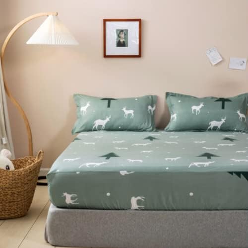 FCLDESHOP 3pcs Deep Pocket Fitted Sheets with Pillowcases 150cm200cm Blue