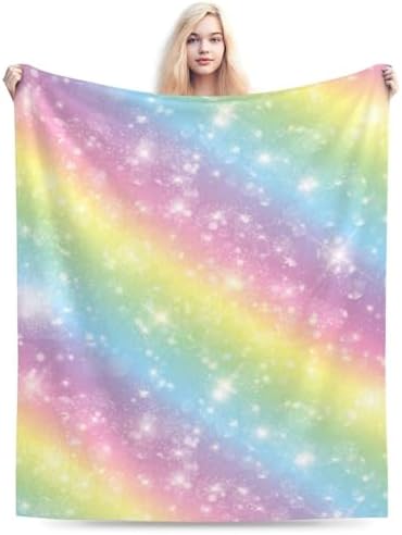 Pastel Unicorn Rainbow Throw Blanket - Soft Flannel 50x40in