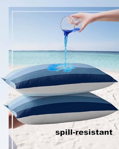 Waterproof Pillow Protector 2 Pack with Zipper Stripes Ombre Blue Gradient 12x20