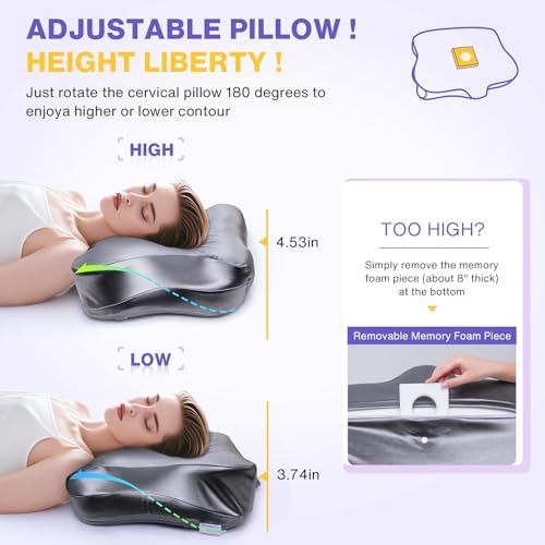 MIMCAT Cooling Neck Pillow with Memory Foam and Removable Satin Case