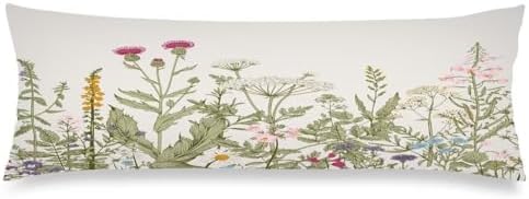 Spring Body Pillow Cover 20x54 Inches Sage Green Wildflower Decorative