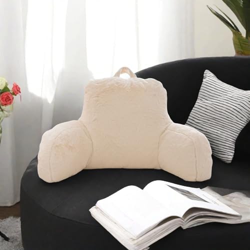Holawakaka Faux Fur Bed Rest Pillow with Arms - Ivory