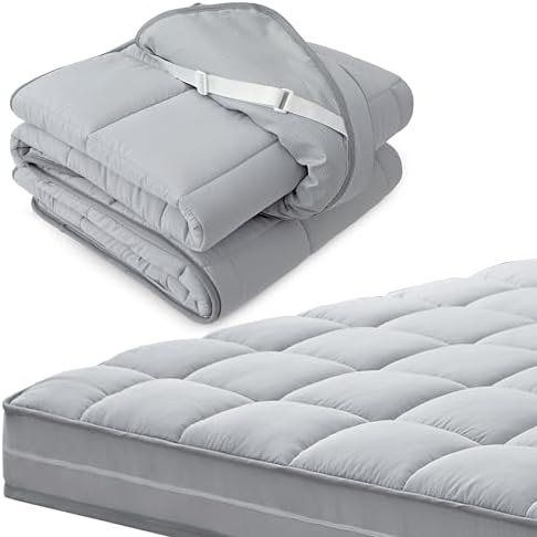 Jamdok 3 Inch Mattress Topper Cover with Zipper and Adjustable Straps