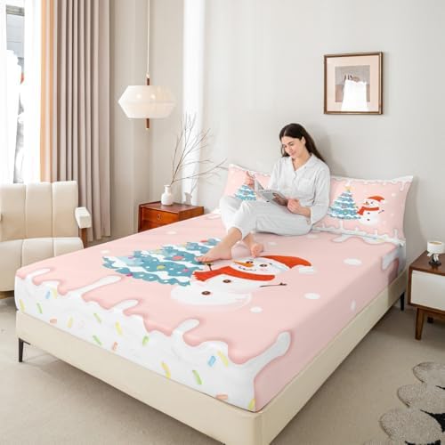 Castle Fairy Christmas Sheet Set with Snowman and Pine Tree Design 1