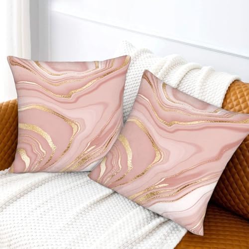 Pink Gold Marble Throw Pillow Covers Set of 2