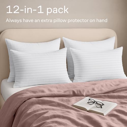 Set of 12 Zippered Pillow Protectors - Stain Resistant Easy to Clean