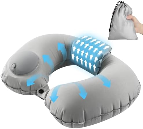 GDEOUP Inflatable Travel Neck Pillow with Pump and Storage Pouch