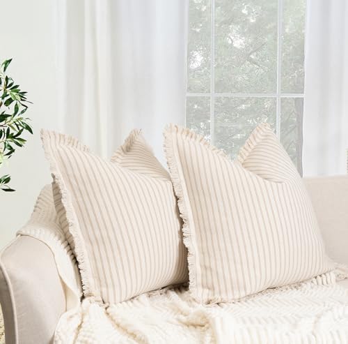 ZWJD Throw Pillow Covers 20x20 Set of 2 Striped with Fringe