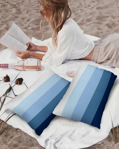 Waterproof Pillow Protector 2 Pack with Zipper Stripes Ombre Blue Gradient 12x20