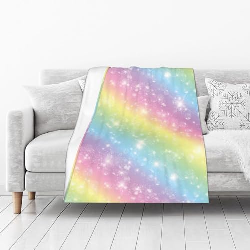 Pastel Unicorn Rainbow Throw Blanket - Soft Flannel 50x40in