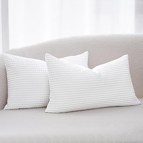 PHF 100 Cotton Waffle Weave Lumbar Pillow Covers 2 Pack