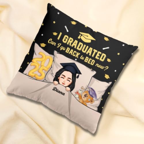 I Graduated Can I Go Back To Bed Pillow - Custom Grad Gift