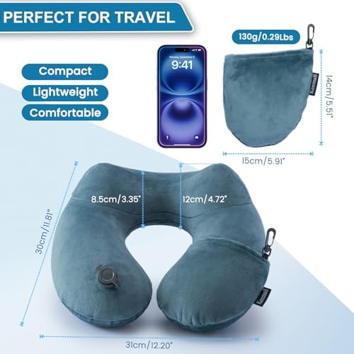 Keemall Inflatable Travel Neck Pillow for Airplane Comfort