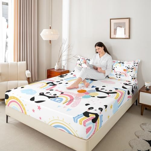 Castle Fairy Kids Panda Fitted Sheet Set with 2 Pillowcases