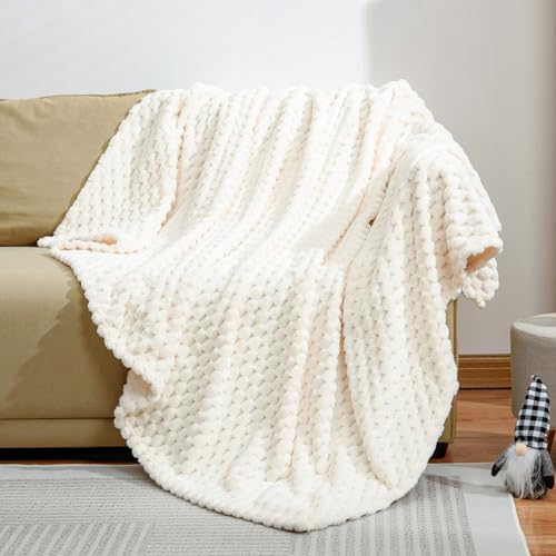 Excervent Flannel Fleece Throw Blanket - Ivory 50x70 Inches