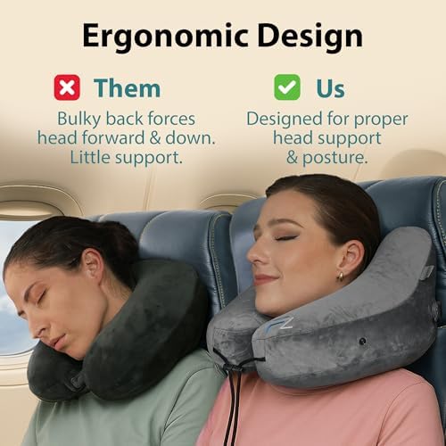 FLOWZOOM Air Inflatable Travel Pillow - H-Shape Hooded with 5 Snooze Modes