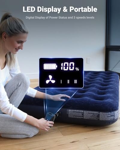 OMQ Portable Air Pump with Camping Lantern and LED Display