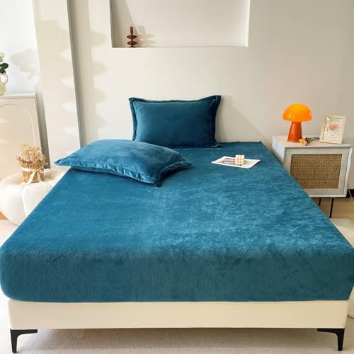 Luxurious Velvet Fitted Sheets 15 Deep Pockets Teal Blue Twin