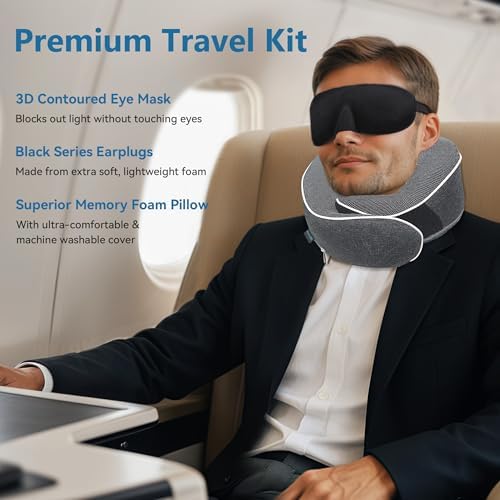 Proglobe Travel Neck Pillow with Eye Mask and Earplugs 1
