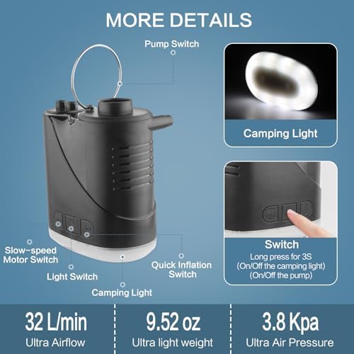 XINBAOHONG 3-in-1 Mini Air Pump with Camping Light