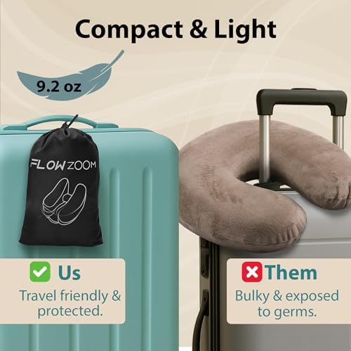 FLOWZOOM Air Inflatable Travel Pillow - H-Shape Hooded with 5 Snooze Modes