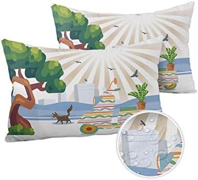 Waterproof Pillow Protector 2 Pack with Zipper and Geometric Design