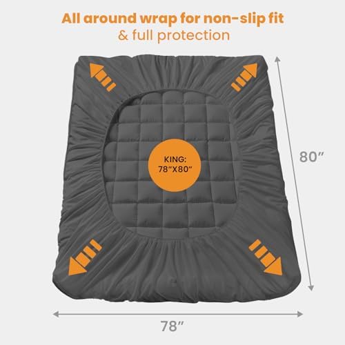MATBEBY King Size Mattress Pad - Cooling Breathable Dark Grey 78x80 Inches