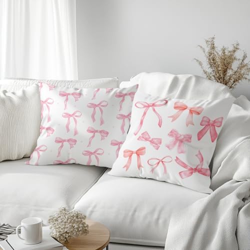 2 pcs Flannel Bow Throw Pillow Covers 18x18 Preppy Decor