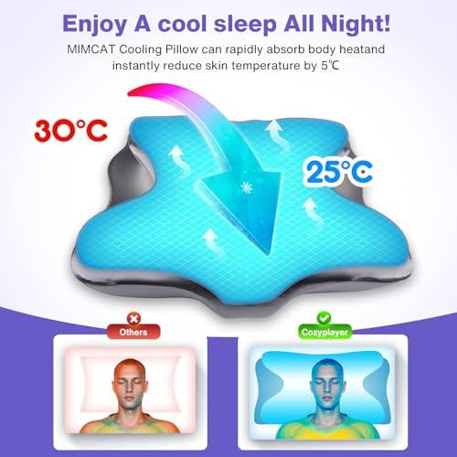 MIMCAT Cooling Neck Pillow with Memory Foam and Removable Satin Case