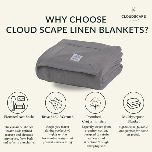 Cloudscape Linen Herringbone Throw Blanket 50 x 70 Dark Grey