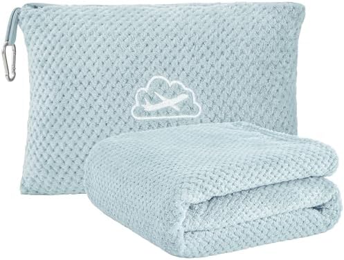 BEDELITE Travel Blanket Pillow Set 2-in-1 Blue