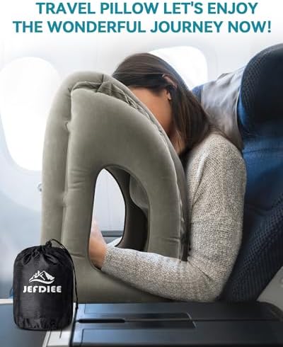 JefDiee Inflatable Travel Pillow for Airplanes and Trains