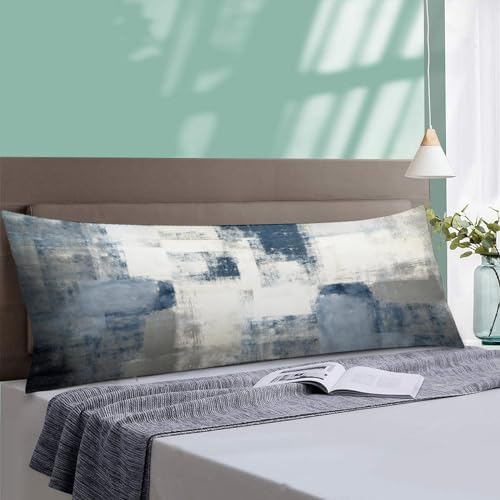 Grey Blue Abstract Art Body Pillow Cover with Zipper 20x54