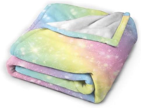 Pastel Unicorn Rainbow Throw Blanket - Soft Flannel 50x40in