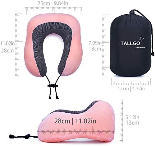 TALLGO Travel Pillow with Memory Foam Support Pink 1