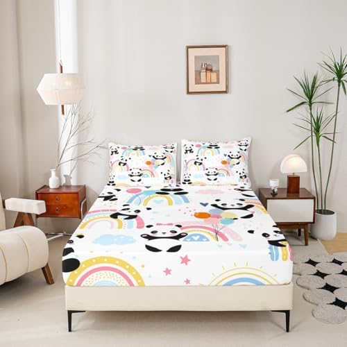 Castle Fairy Kids Panda Fitted Sheet Set with 2 Pillowcases