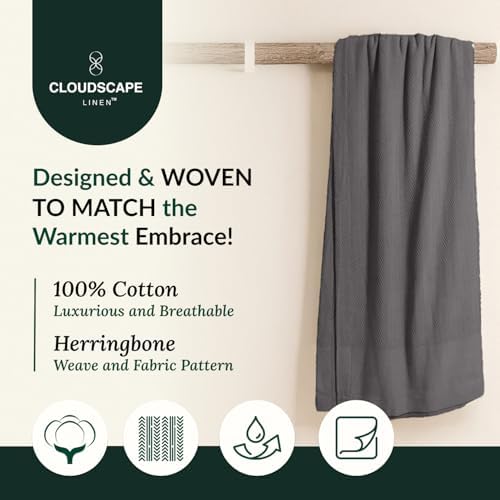 Cloudscape Linen Herringbone Throw Blanket 50 x 70 Dark Grey