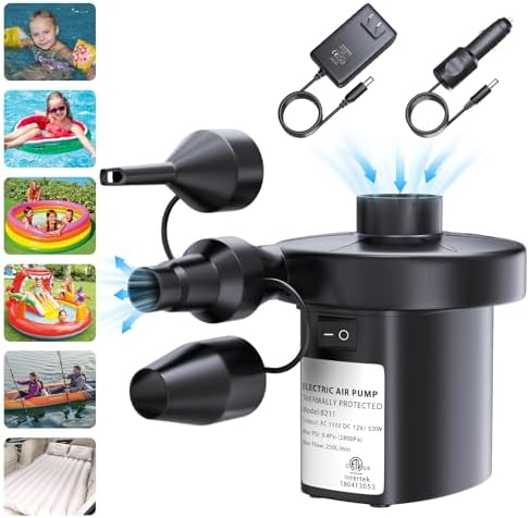 VANNPOOY 2 in 1 AC DC Air Mattress Pump with 3 Nozzles