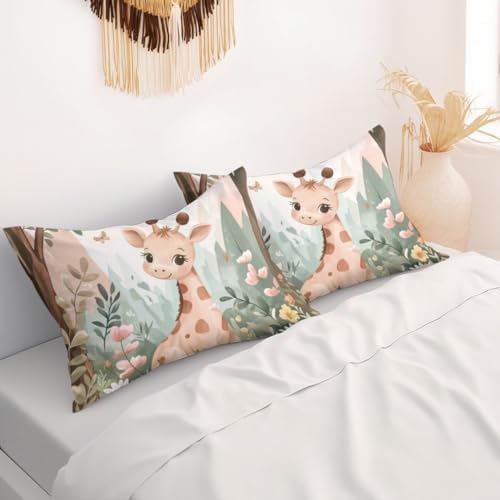 Cute Giraffe Pillowcases Set of 2 Rustic Forest Animal Covers