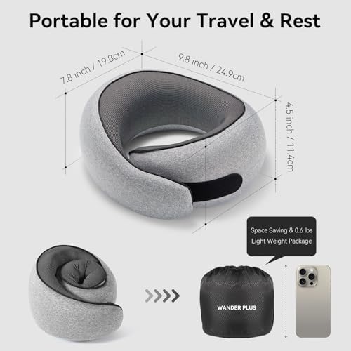 WANDER PLUS Travel Pillow - Memory Foam Neck Support for Adults