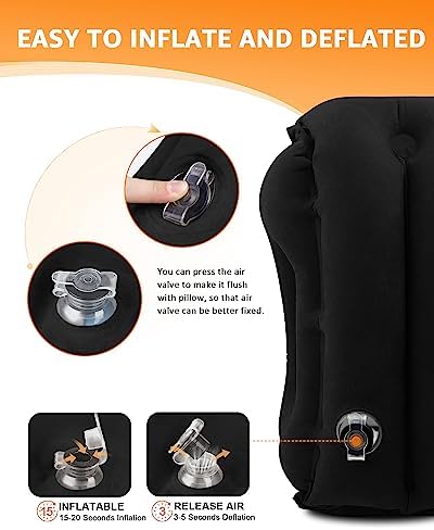 Sunany Inflatable Travel Pillow with Eye Mask and Earplugs Black
