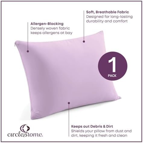 CirclesHome Pillow Protectors - Lavender 100 Cotton Zippered Single Pack