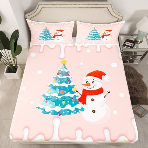 Castle Fairy Christmas Sheet Set with Snowman and Pine Tree Design 1