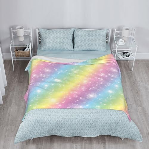 Pastel Unicorn Rainbow Throw Blanket - Soft Flannel 50x40in