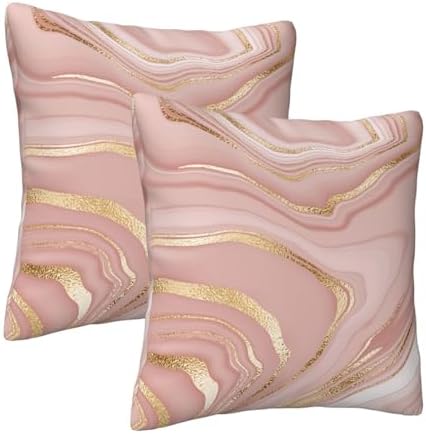 Pink Gold Marble Throw Pillow Covers Set of 2