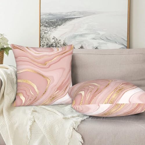 Pink Gold Marble Throw Pillow Covers Set of 2