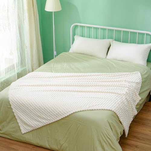 Excervent Flannel Fleece Throw Blanket - Ivory 50x70 Inches