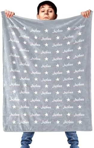 Customizable Name Blanket with Star - Flannel Throw for Birthday Christmas