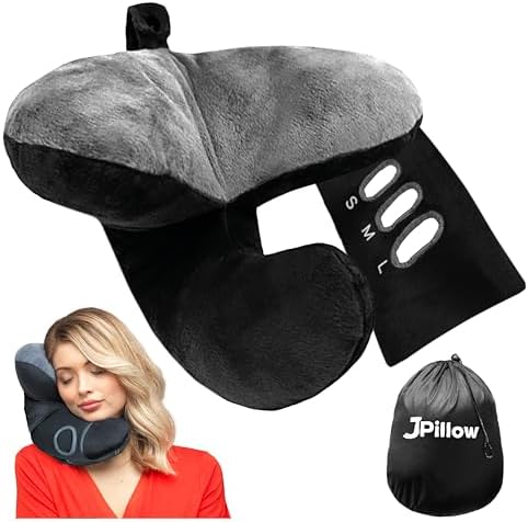 J-Pillow Travel Pillow with Anti-Slip Scarf - Black